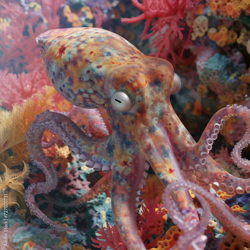 Camouflage octopus in a coral reef