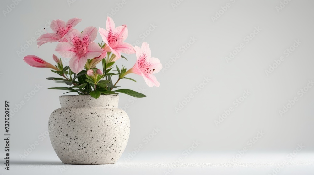 Beautiful fresh flower plants in simple pots With a clean white background. This image captures the simplicity and beauty of nature. By emphasizing the bright colors of flowers against a pure backdrop