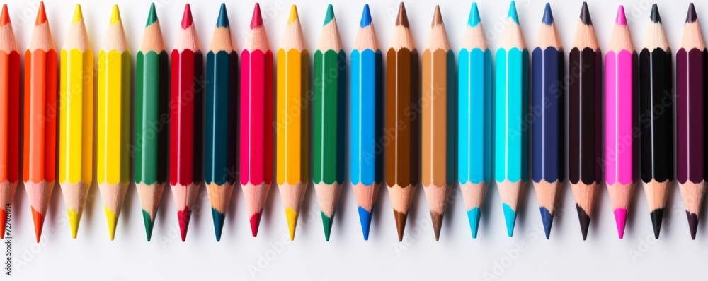 Colored crayons on a white background. Generative AI. Colored crayons on a white background. Generative AI.