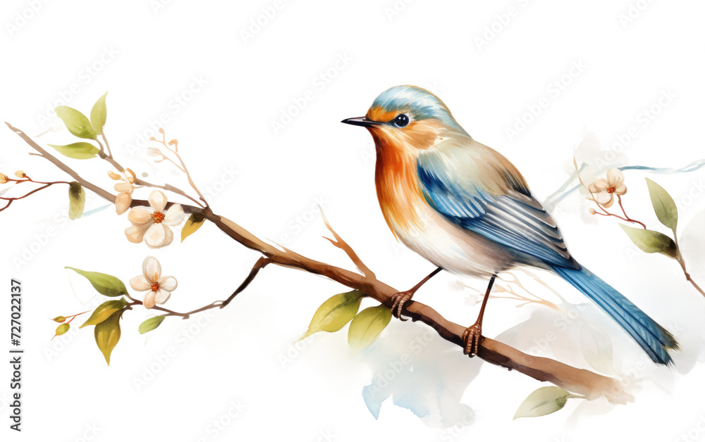 Bird on a Leafy Branch Isolated on transparent background.