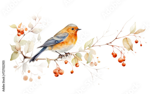 Bird on a Leafy Branch Isolated on transparent background.
