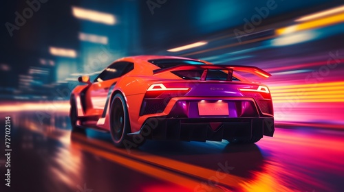 A sports supercar navigating a futuristic night highway