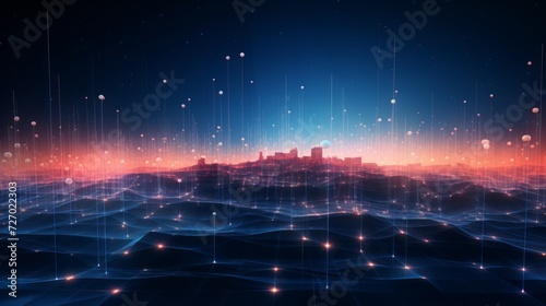 Abstract data flow concept background with dynamic lines and nodes, technology illustration in blue tones