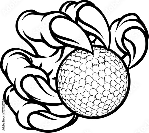 A golf claw sports illustration of an eagle or animal monster hand holding ball