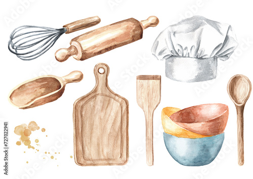 Cookig concept. Watercolor hand drawn illustration isolated on white background