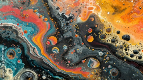 Oil and water mixture, creating a mesmerizing abstract pattern of bubbles and colors.