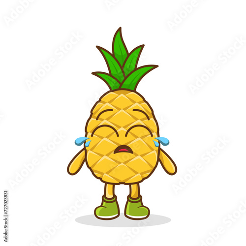 Cute funny crying sad pineapple fruit character.