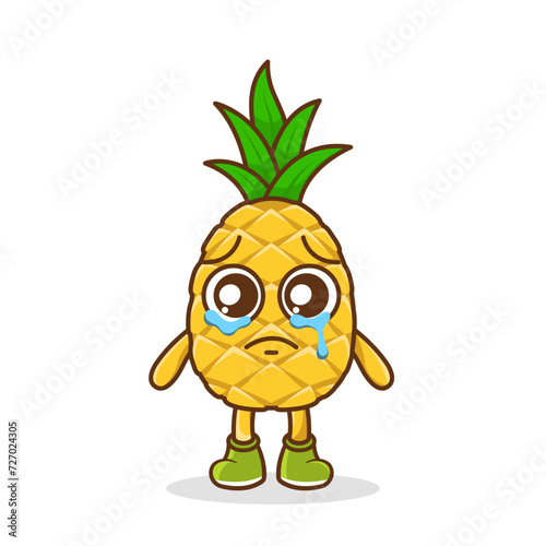 Funny crying emoticon. pineapple character with tears in eyes