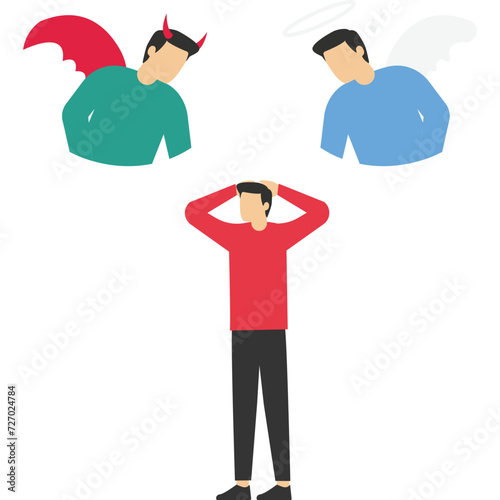 Dilemma or moral conflict. confused businessman choosing directions.

