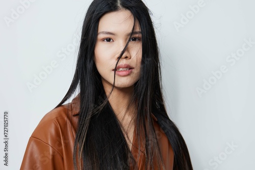 Woman beauty cosmetic beige asian hair glamour portrait beautiful fashion model