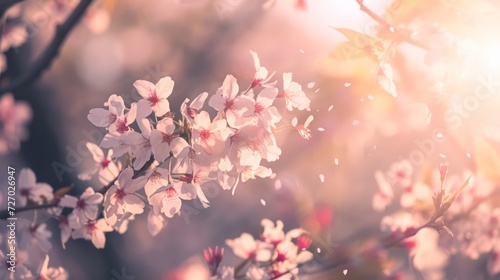 Realistic illustration of Japanese Sakura blossom. Macro photography of Japanese cherry tree photo