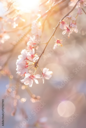 Realistic illustration of Japanese Sakura blossom. Macro photography of Japanese cherry tree