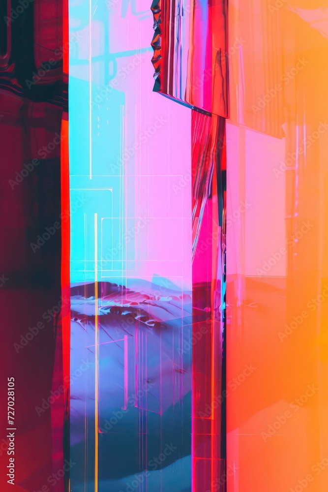 Holographic glitch effect. Neon color palette. For advertising and design