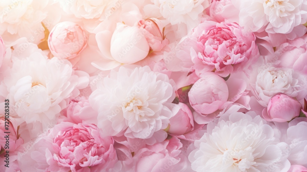 Beautiful background of fresh pink peonies in full bloom, close-up, top view. The concept of a happy Mother's Day, birthday or Valentine's Day greeting card. Beautiful background of fresh pink peonies in full bloom, close-up, top view. The concept of a happy Mother's Day, birthday or Valentine's Day greeting card.