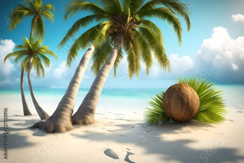 Two coconut palms and tropical island - 3D scene