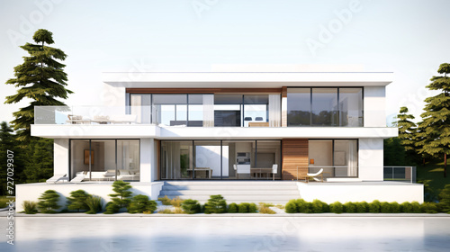 3d rendering of modern house, real estate business house house price concept illustration