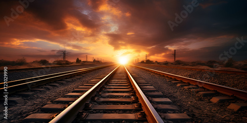 Freight trains passing through a rail yard, A train is going through a tunnel with the sun setting behind it.
 photo