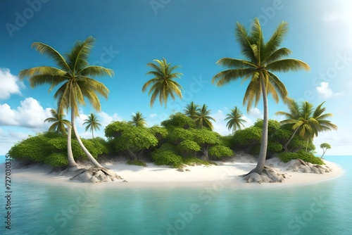 Two coconut palms and tropical island - 3D scene © MISHAL