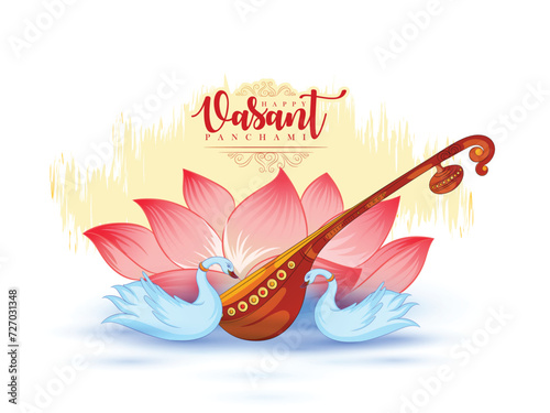 vector illustration sketch of Goddess of Wisdom Saraswati for happy Vasant Panchami. photo