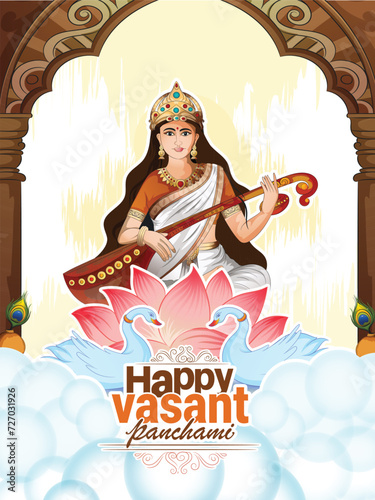 vector illustration sketch of Goddess of Wisdom Saraswati for happy Vasant Panchami.