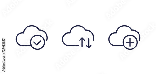 add to cloud, upload line icons on white