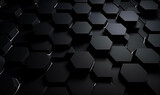 Abstract black hexagons on dark background. 3d render