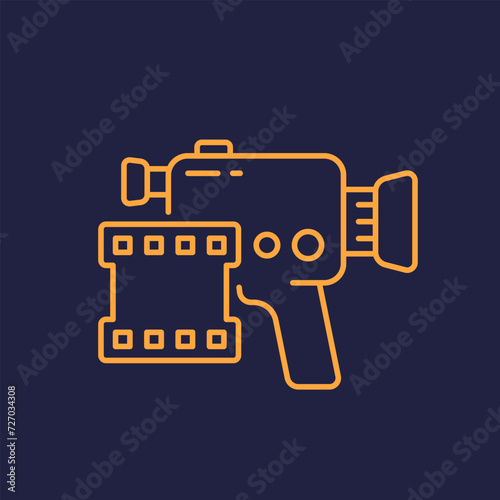 video camera icon, retro film camcorder line vector