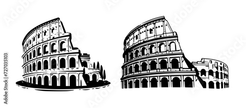 simple black and white flat vector illustration of an Colosseum