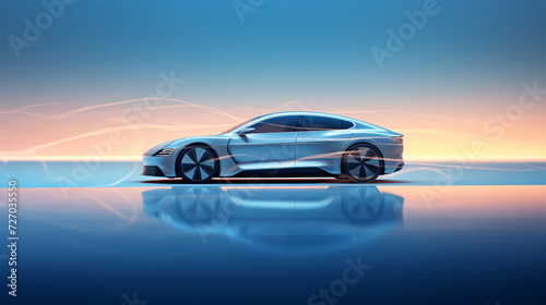 Tech futuristic car concept car, car display background illustration © lin
