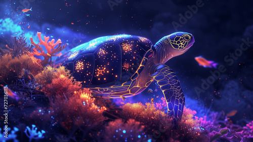 Glowing sea turtle in colorful fantasy style.