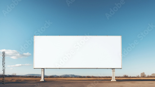 Blank white horizontal billboard on city background during daytime, front view, mockup, advertising concept