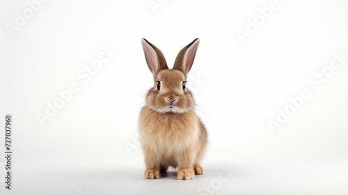 Healthy lovely brown bunny easter rabbit stand up on two legs on white background. Cute fluffy rabbit on white background Lovely mammal with beautiful bright eyes in nature symbol of easter day animal