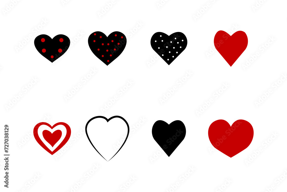 Minimal Vector valentine hearts set of different shapes