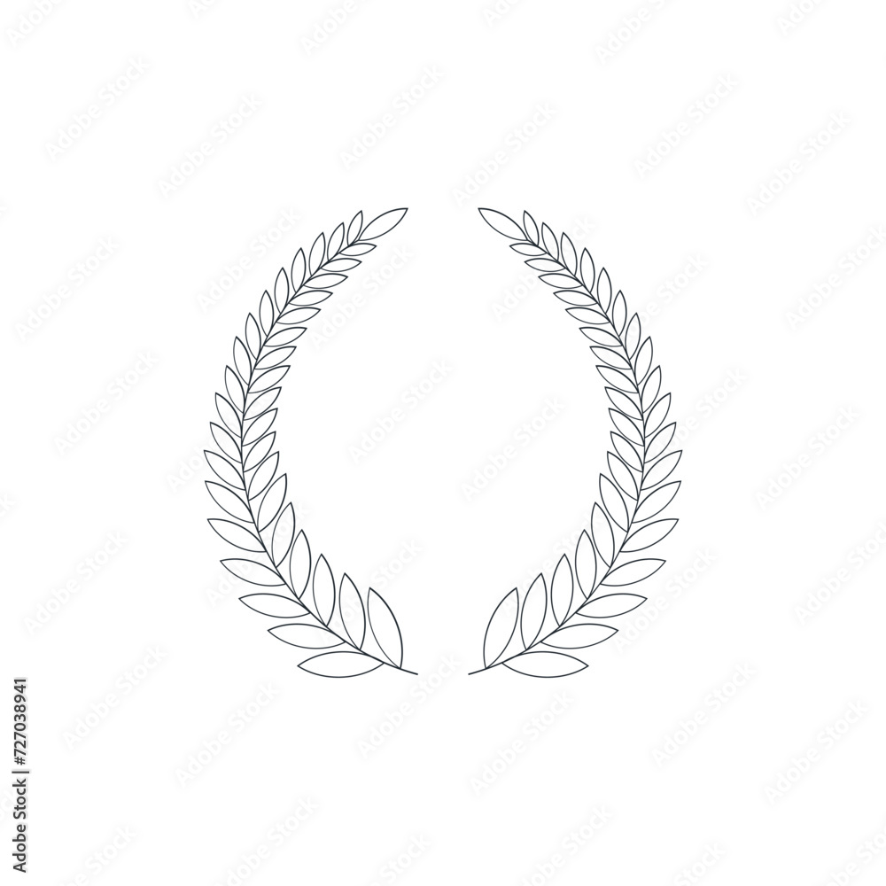 icon wreaths and branches with leaves. Hand drawing laurel wreaths and branches