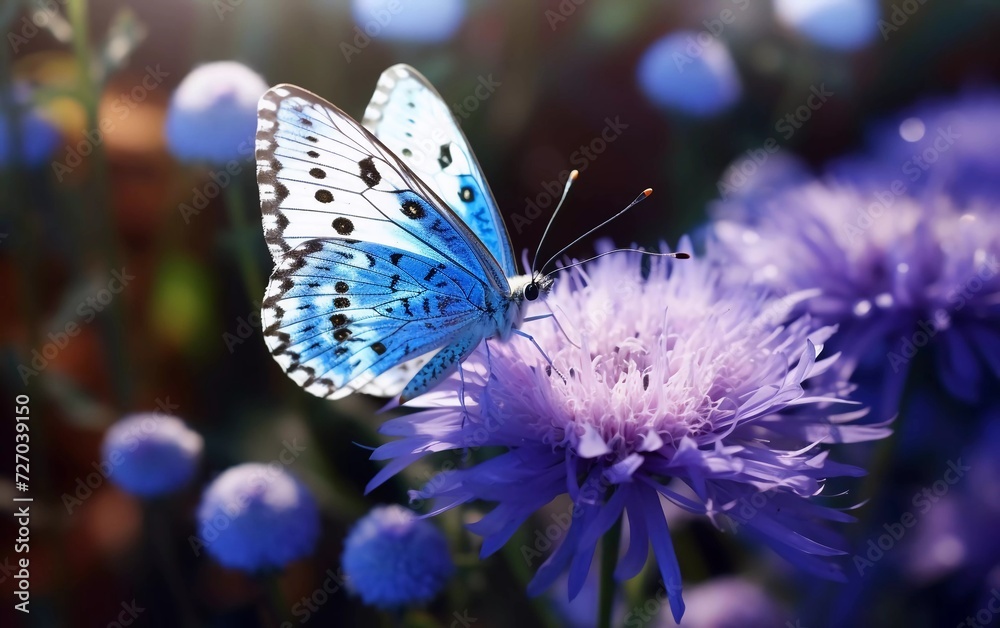 realistic photo Beautiful butterfly on blue flower. Photo contains butterflies. generative ai realistic photo Beautiful butterfly on blue flower. Photo contains butterflies. generative ai
