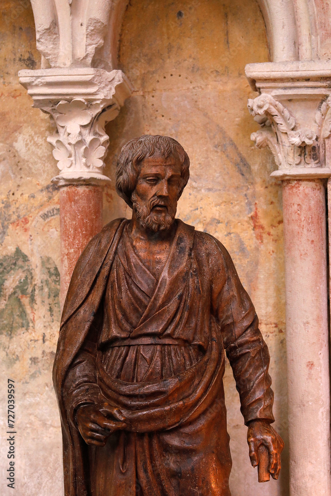 Saint Julien cathedral, Le Mans, France. Detail of a Saint Joseph statue Saint Julien cathedral, Le Mans, France. Detail of a Saint Joseph statue