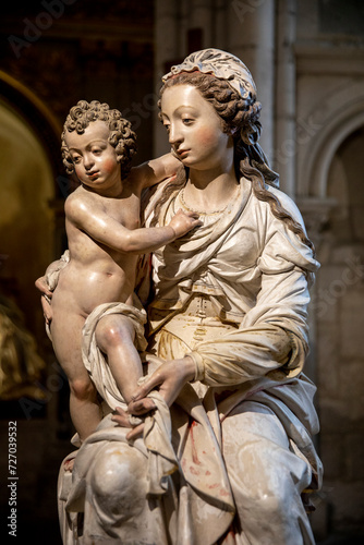 Saint Julien cathedral, Le Mans, France. Detail of a Virgin and child statue
