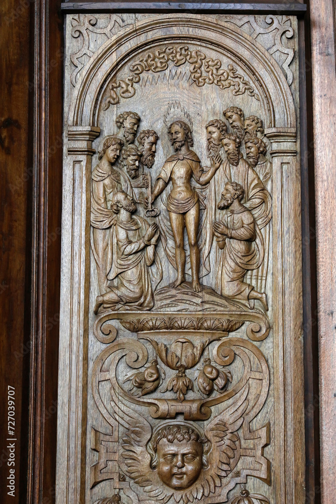 Saint Julien cathedral, Le Mans, France. 16th century relief in the sacristy