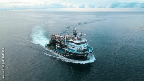 fishing vessels fishing in the Black Sea , bird's-eye view, aerial photography , bird's-eye view, aerial photography