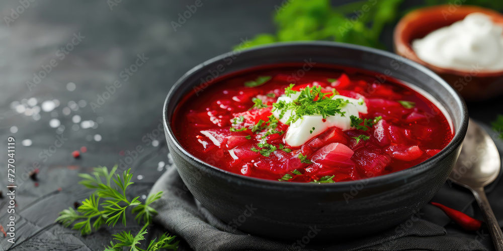 Classic Borscht in a Traditional Clay Bowl. Rich and hearty borscht garnished with fresh parsley, served in an earthenware bowl, embodying the essence of Eastern European cuisine, copy space. Classic Borscht in a Traditional Clay Bowl. Rich and hearty borscht garnished with fresh parsley, served in an earthenware bowl, embodying the essence of Eastern European cuisine, copy space.