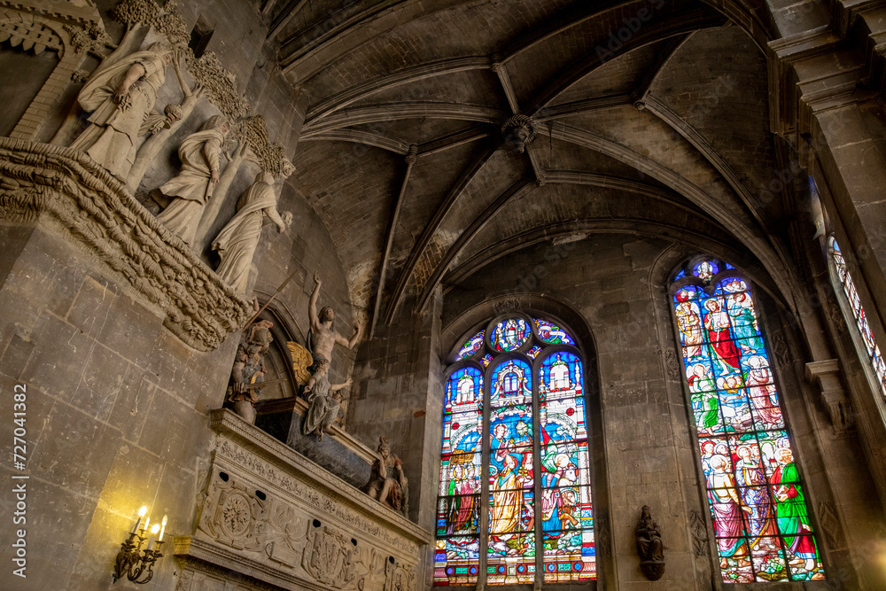 Chapel in Saint Maclou cathedral, Pontoise, France. Stained glass Chapel in Saint Maclou cathedral, Pontoise, France. Stained glass
