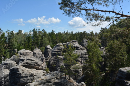 Rock city with high picturesque Prachovske rocks in the Czech Republic