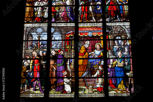 Saint Maclou cathedral, Pontoise, France. Saint Louis stained glass