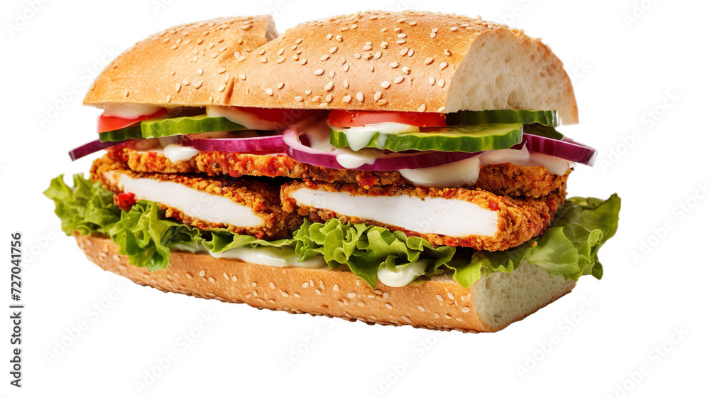 healthy chicken pastrami sandwich with sau,Isolated on transparent PNG background, Generative ai