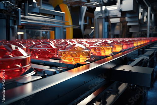 Jelly candies being processed on a sophisticated conveyor belt system in a contemporary manufacturing