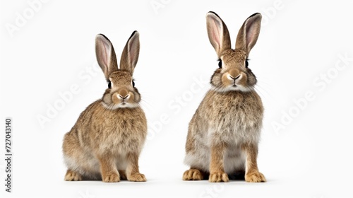 standing spotted rabbits isolated on a white background.