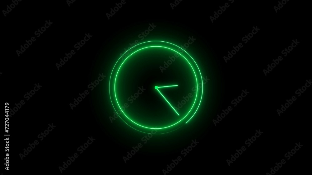 Clock icon neon light 24 Hour Day Fast Speed. Turquoise circle digital and analog clock neon looped black background 4k illustration. Clock icon neon light 24 Hour Day Fast Speed. Turquoise circle digital and analog clock neon looped black background 4k illustration.