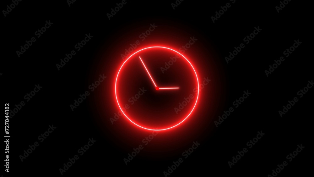 Clock icon neon light 24 Hour Day Fast Speed. Red circle digital and analog clock neon looped black background 4k illustration. Clock icon neon light 24 Hour Day Fast Speed. Red circle digital and analog clock neon looped black background 4k illustration.