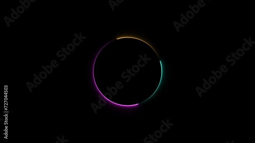 Circle neon light loading orange, turquoise color illustration. On the black background uploading icon 4k illustration.