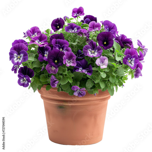 Vibrant Purple Pansies in Terracotta Pot Vector